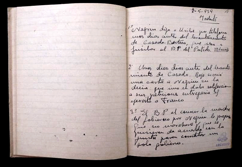 Textos manuscritos de José Díaz Ramos sobre el final de la Guerra Civil.  Abril – Mayo de 1939.